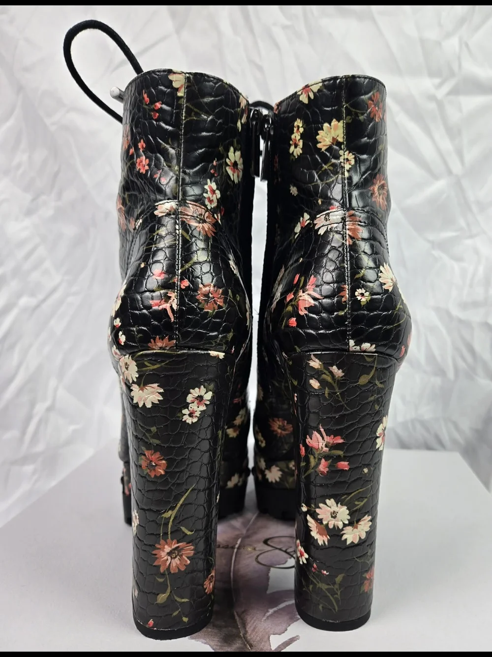Jessica Simpson Black Floral Lace-Up Platform Ankle Boots